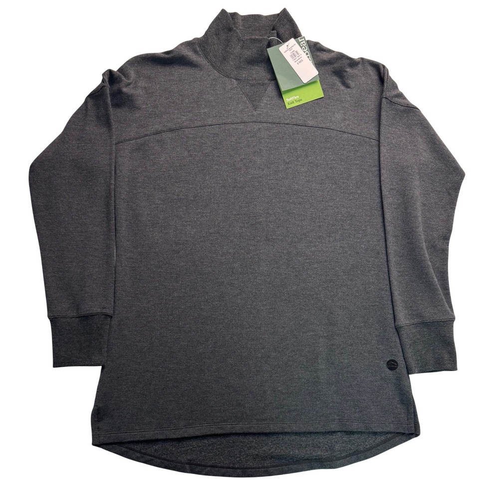 LL Bean SoftFlex Mock Neck Pullover Midnight Black Heather 514099 Womens Small